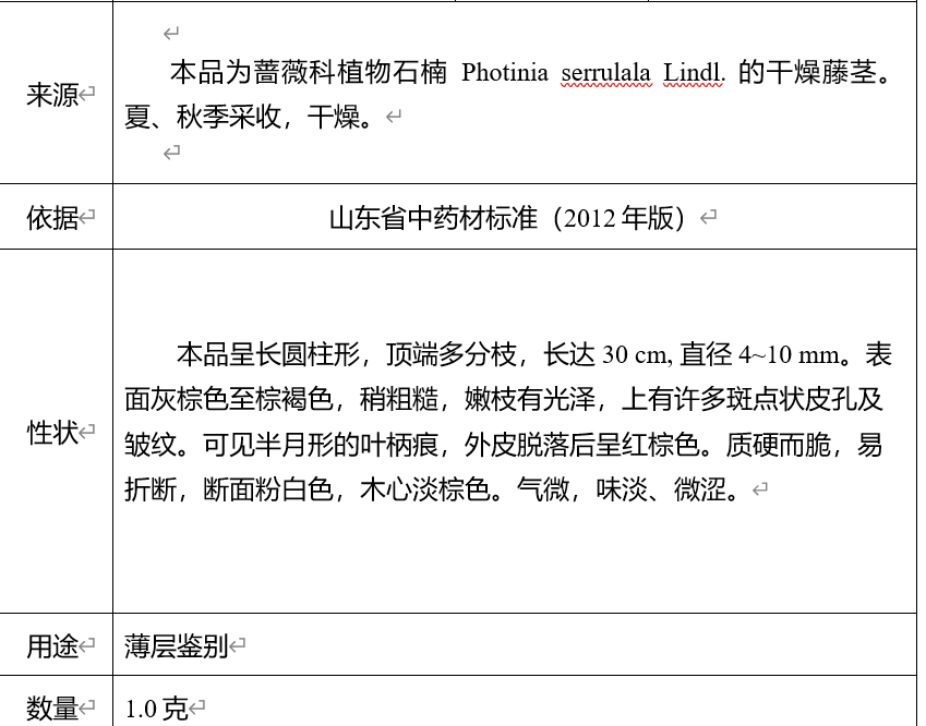 薔薇科石楠藤對照藥材